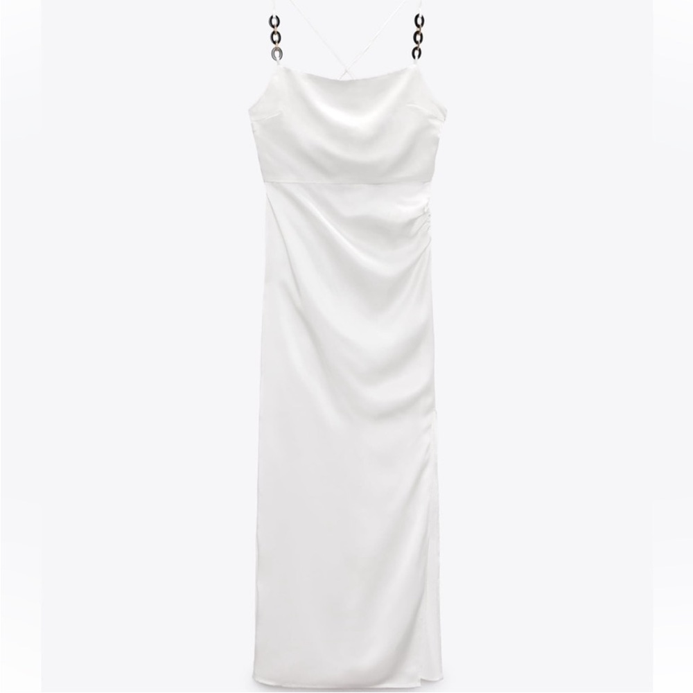 Zara chain strap satin effect dress white